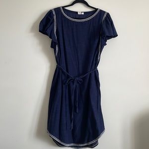 Gap tie belt flutter sleeve embroidered dress